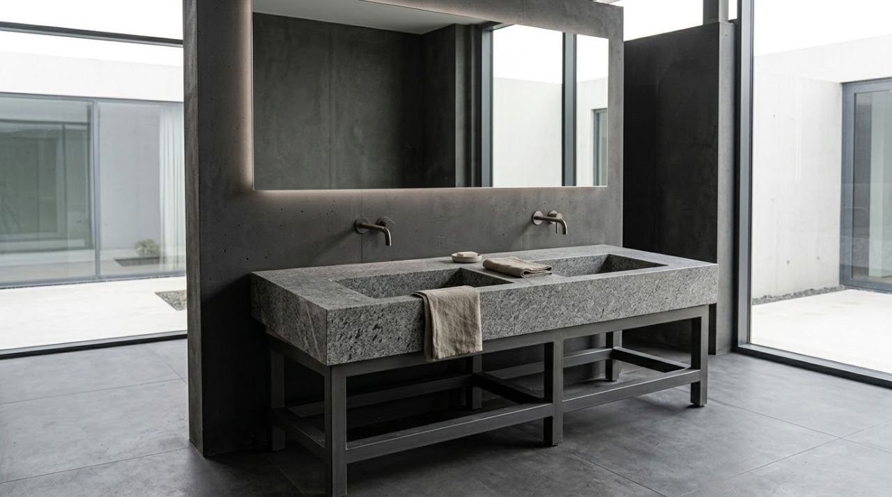 مغسلة جرانيت رمادي مزدوجة - Grey Granite Double Vanity Sink