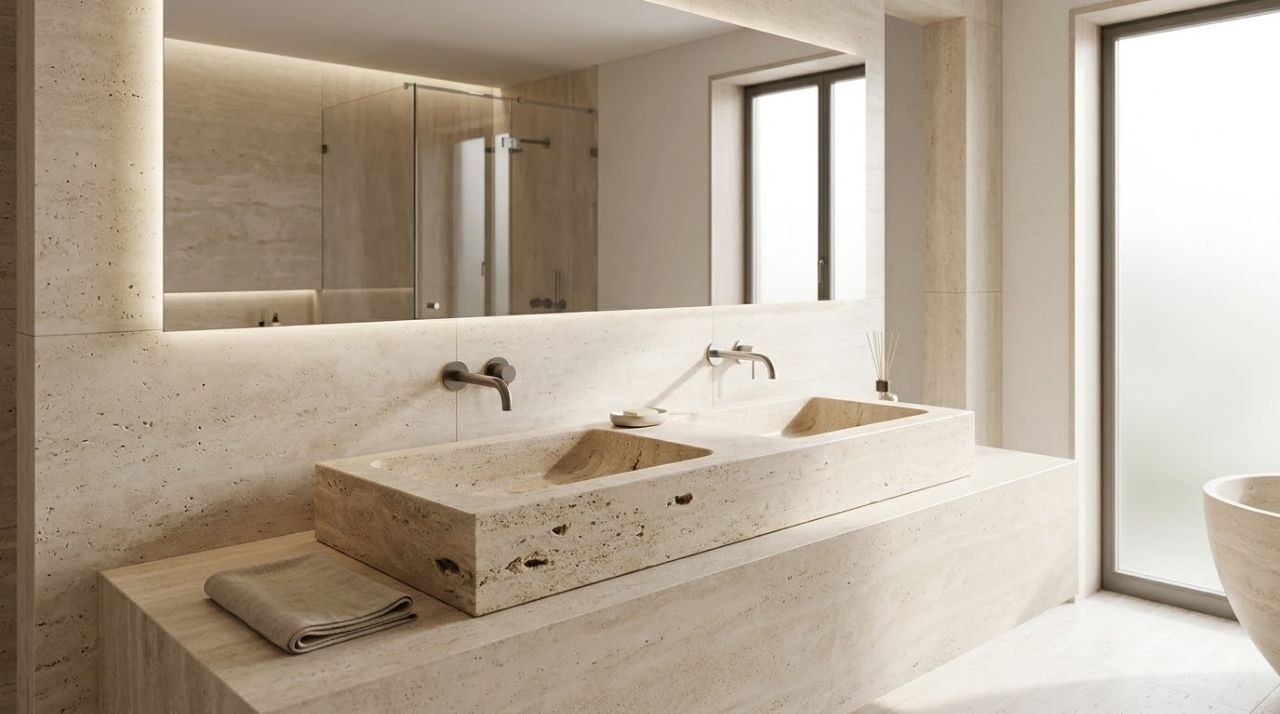 مغسلة حجر جيري مزدوجة - Limestone Trough Sink