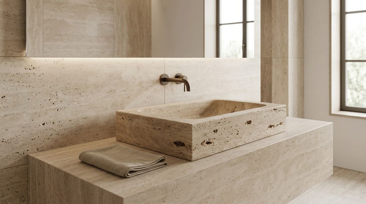 مغسلة ترا فرتينو حوضية - Travertine Bowl Sink